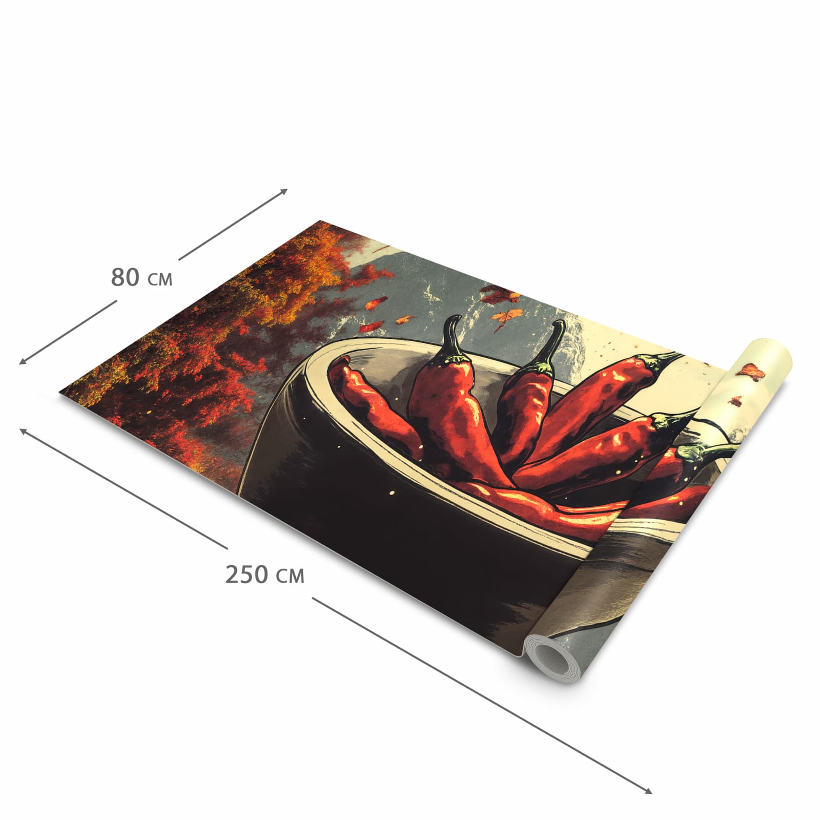 Langlebiger Küchenteppich mit Motiv Frische Chilischoten in der Grösse 80x300 cm