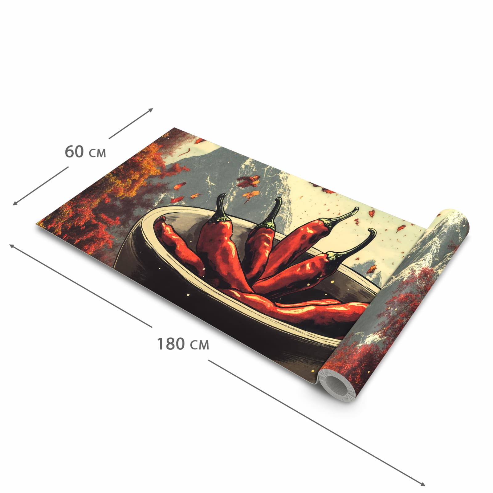 Rutschfester dünner Küchenteppich mit Motiv Frische Chilischoten in der Größe 80x300 cm