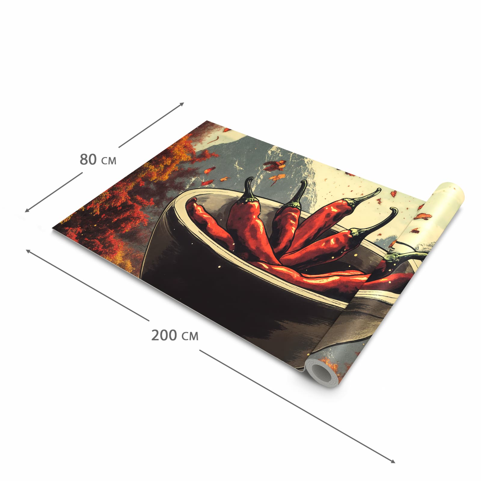 Waschbarer Bodenläufer Teppich mit Motiv Frische Chilischoten in der Grösse 80x300 cm