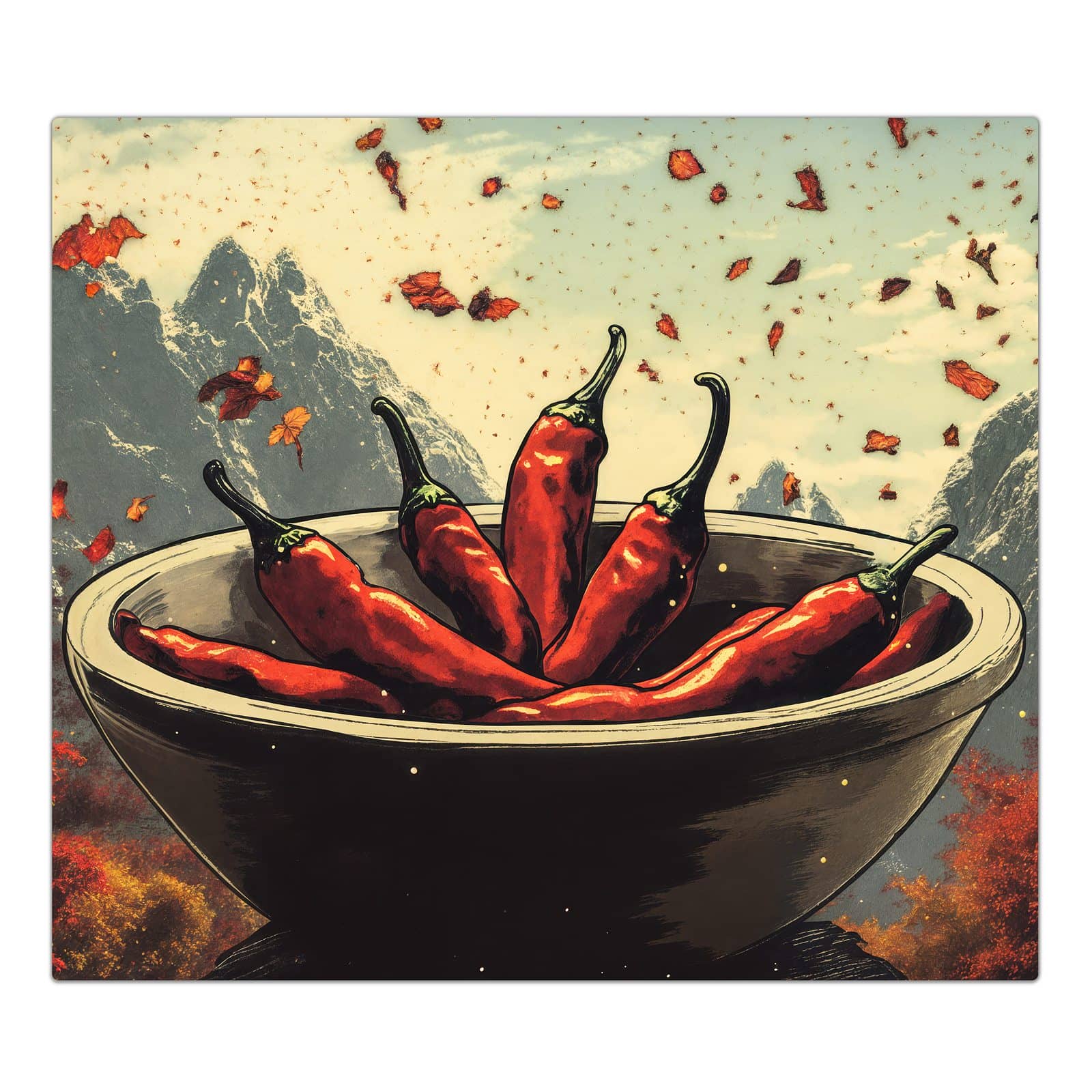 1-teilige Herd Schutzplatte mit Frische Chilischoten-Motiv in der Frontansicht #grösse_1-Teilig (60x52cm)