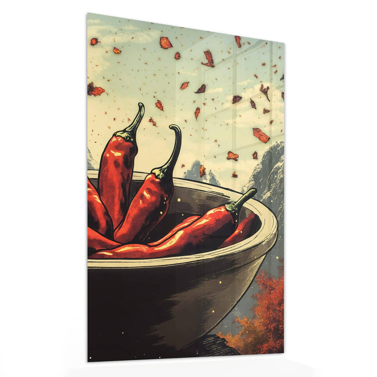 11 Größen – von 30 × 60 bis 60 × 150 cm – Wandbild - Schale mit Chilis - Hochformat