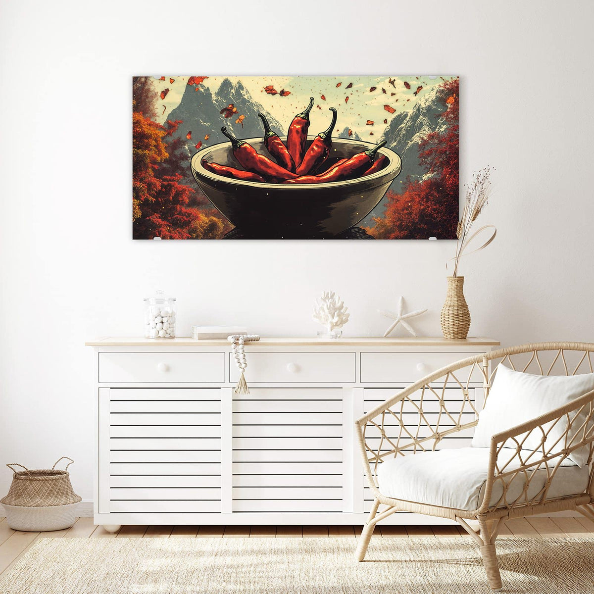 Echtglas, 4 mm – kein Acryl, keine Folie – Wandbild - Schale mit Chilis - Querformat