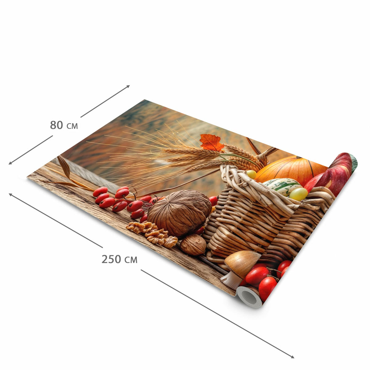 Fleckenresistenter waschbarer Läufer Küche mit Motiv Herbstlicher Korb in der Grösse 80x300 cm