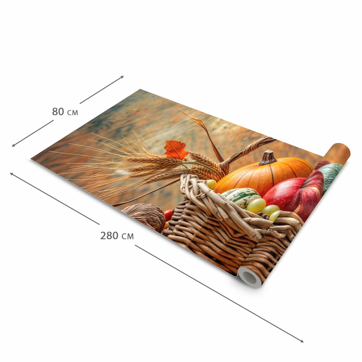 Schmutzabweisender waschbarer Küchenläufer mit Motiv Herbstlicher Korb in der Größe 80x300 cm