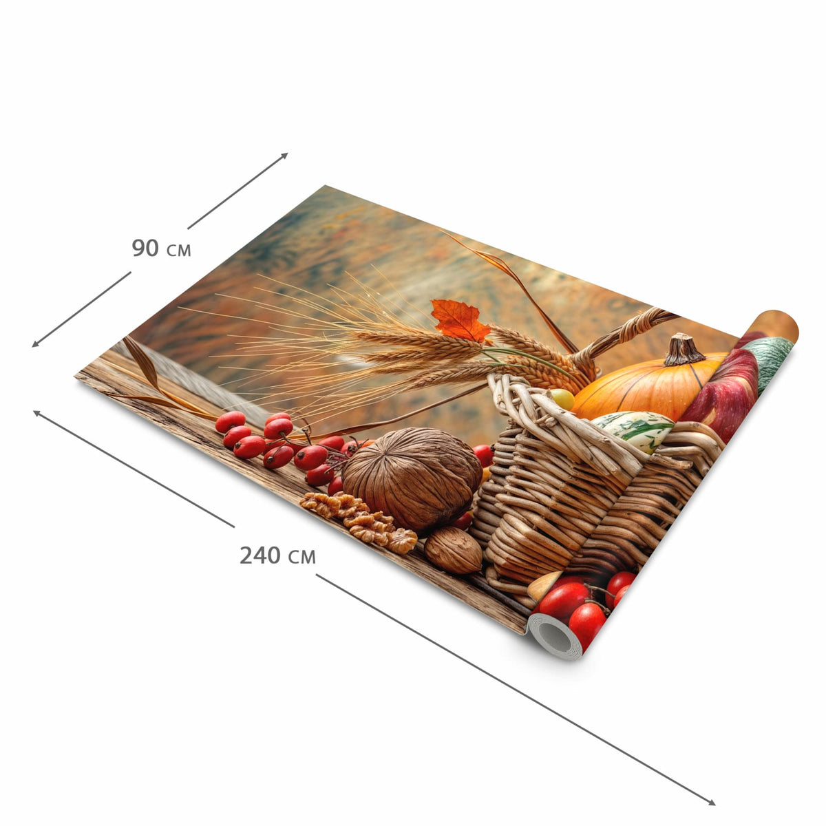 Flacher rutschfester Läufer mit Motiv Herbstlicher Korb in der Grösse 80x300 cm