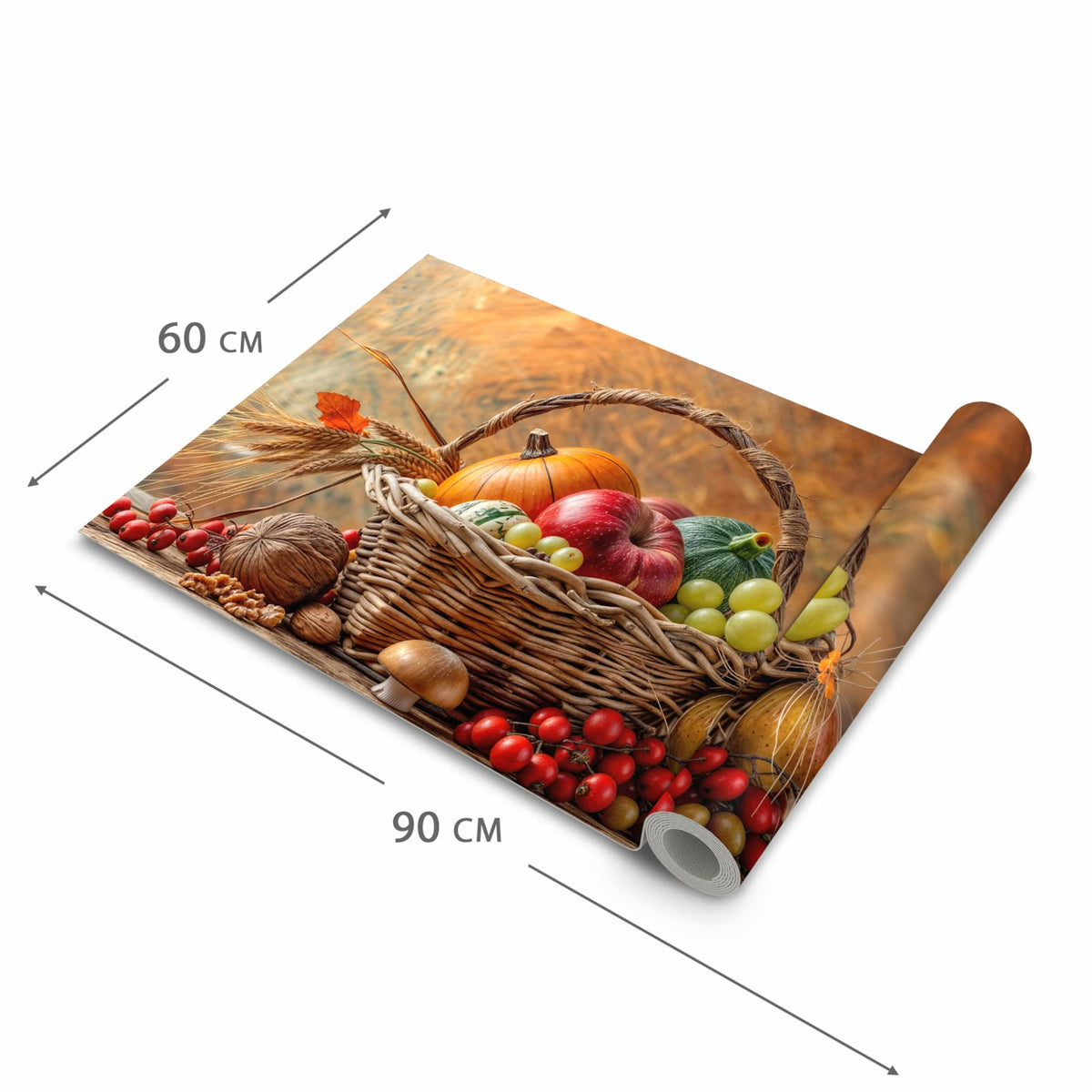 Komfortabler Küchenteppich mit Motiv Herbstlicher Korb in der Grösse 80x300 cm