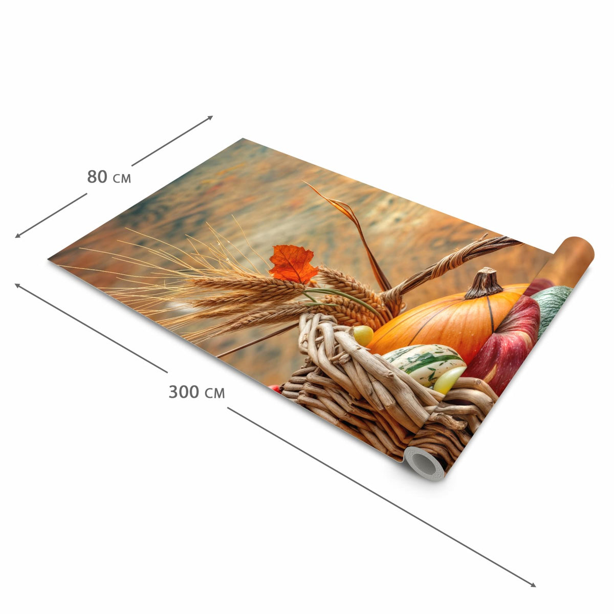 Geruchsneutraler langer Teppich Flur mit Motiv Herbstlicher Korb in der Grösse 80x300 cm