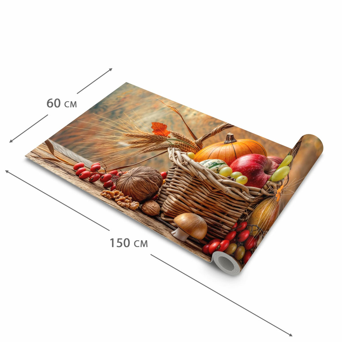 Küchenteppich mit Motiv Herbstlicher Korb in der Grösse 80x300 cm für sichere Aufbewahrung