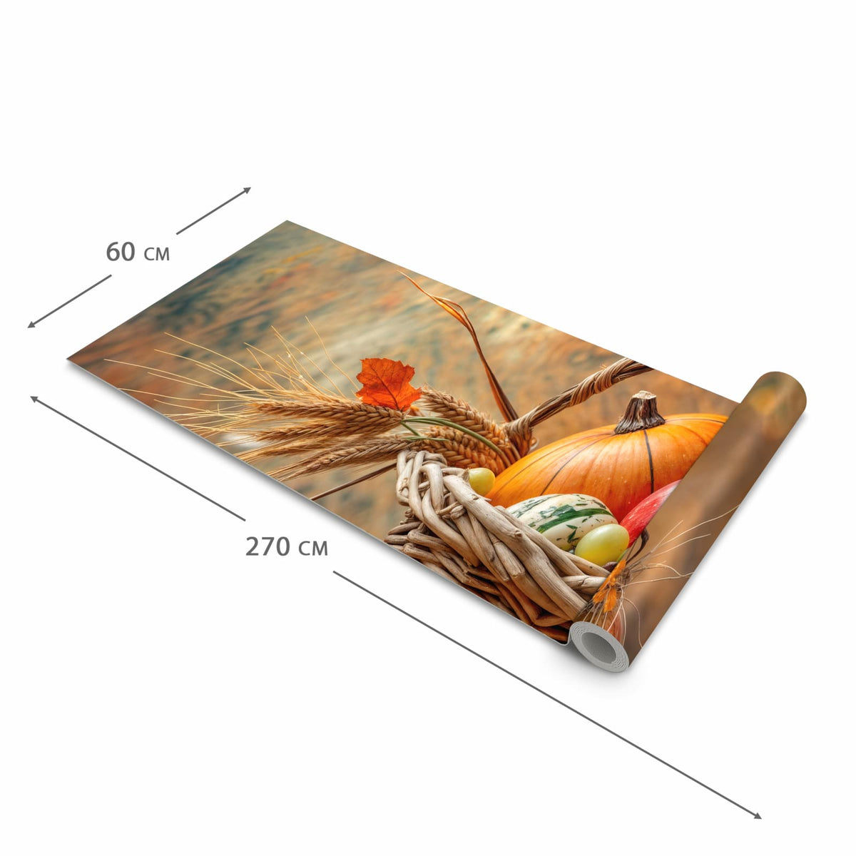 Abriebfester waschbarer Teppich Küche mit Motiv Herbstlicher Korb in der Grösse 80x300 cm