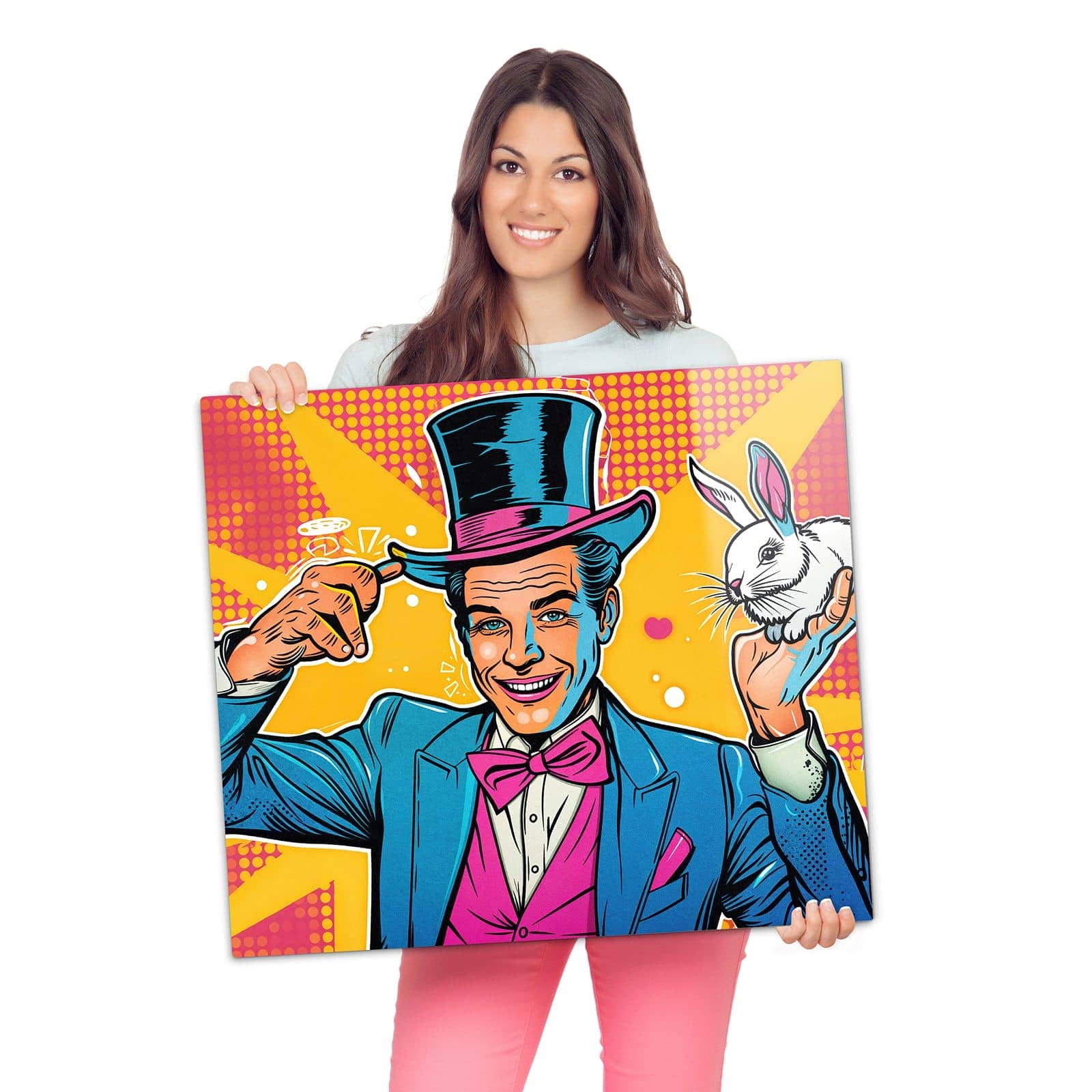 Herdabdeckplatte mit Zauberer Mit Hase-Motiv wird zur Größendarstellung gehalten