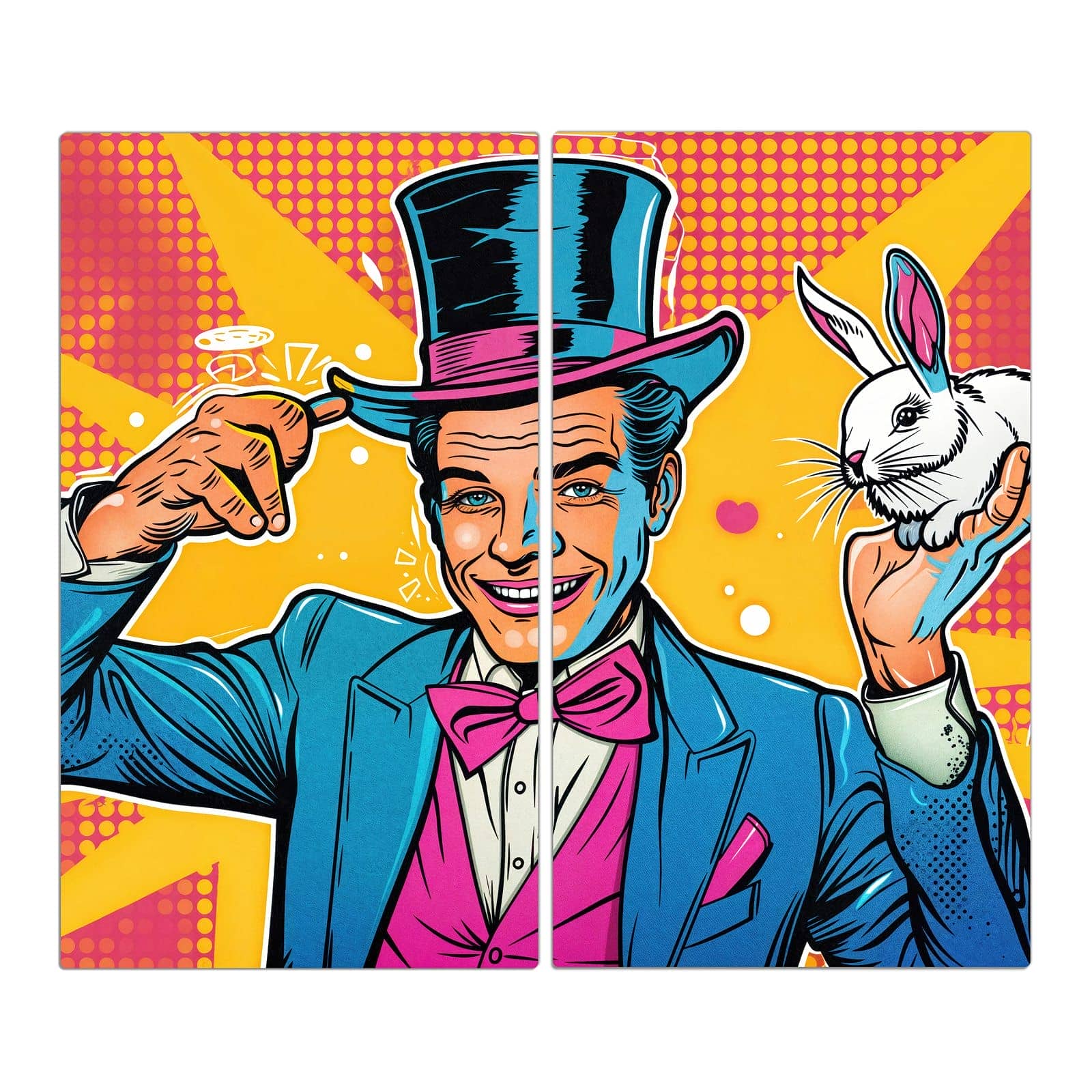 2-teilige Abdeckplatten für Ceranfeld mit Zauberer Mit Hase-Motiv in der Frontansicht #grösse_2-Teilig (60x52cm)