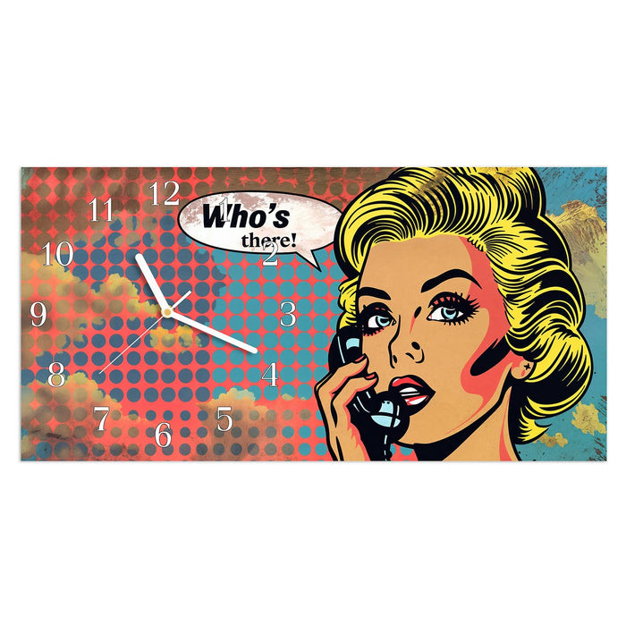 Wanduhr Telefonierende Frau aus Glas – Querformat 60 × 30 cm mit Ziffernblatt Klassisch