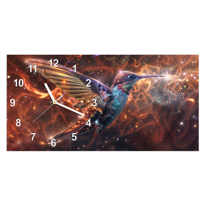 Wanduhr Schimmernder Kolibri aus Glas – Querformat 60 × 30 cm mit Ziffernblatt Modern