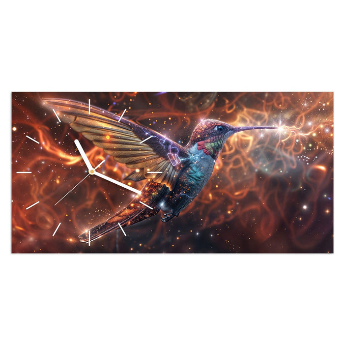 Wanduhr Schimmernder Kolibri aus Glas – Querformat 60 × 30 cm mit Ziffernblatt Linie