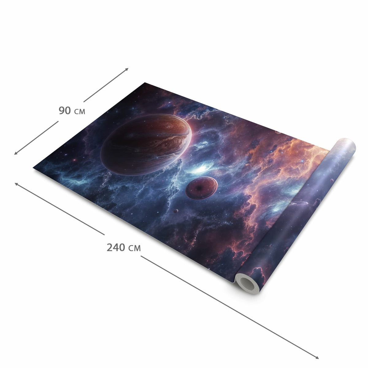 Rutschfester dünner Teppich mit Motiv Galaktische Welten in der Grösse 80x250 cm, einfach zu reinigen
