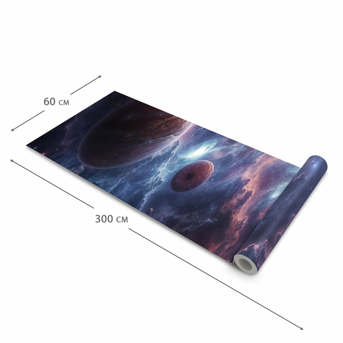 Schmutzabweisender Teppichläufer für die Küche mit Motiv Galaktische Welten in der Grösse 80x250 cm
