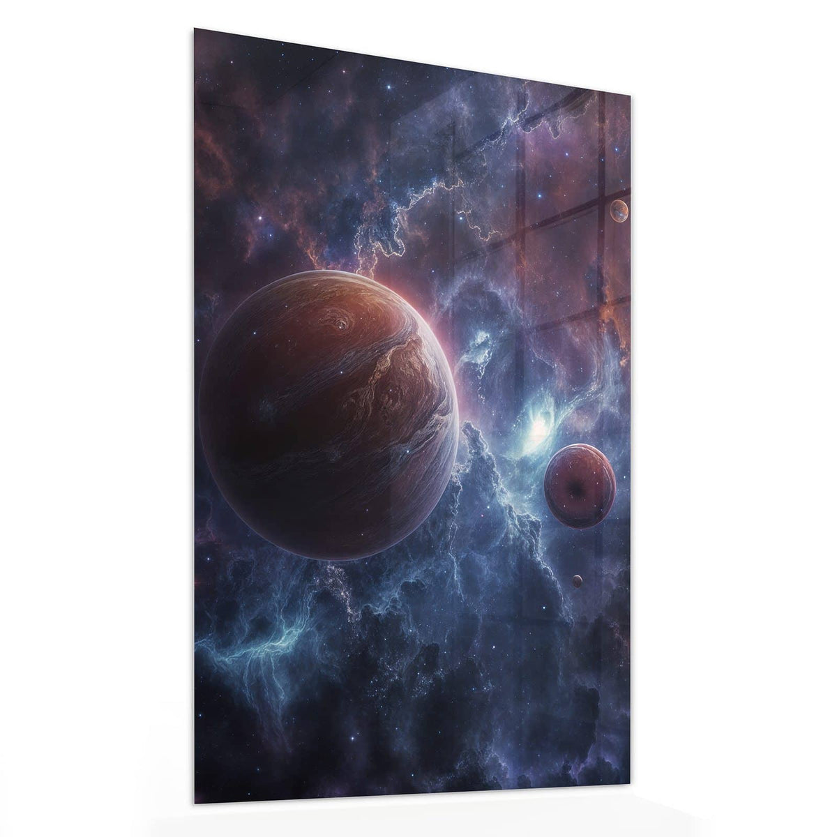 11 Größen – von 30 × 60 bis 60 × 150 cm – Wandbild - Zwei Planeten im Nebel - Hochformat