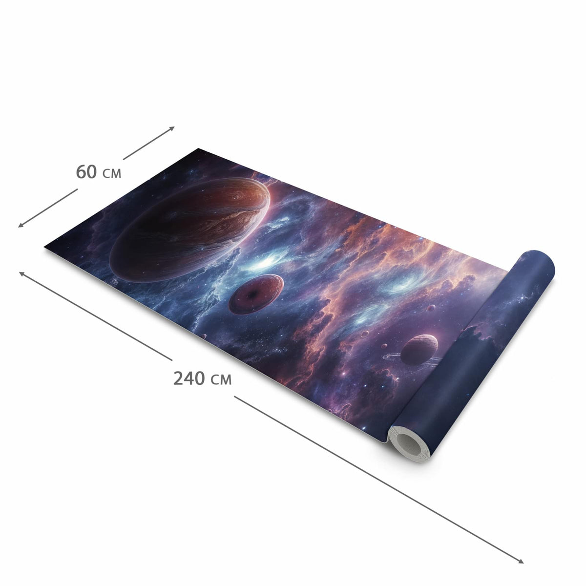 Wasserabweisender Küchenläufer mit Motiv Galaktische Welten in der Grösse 80x250 cm