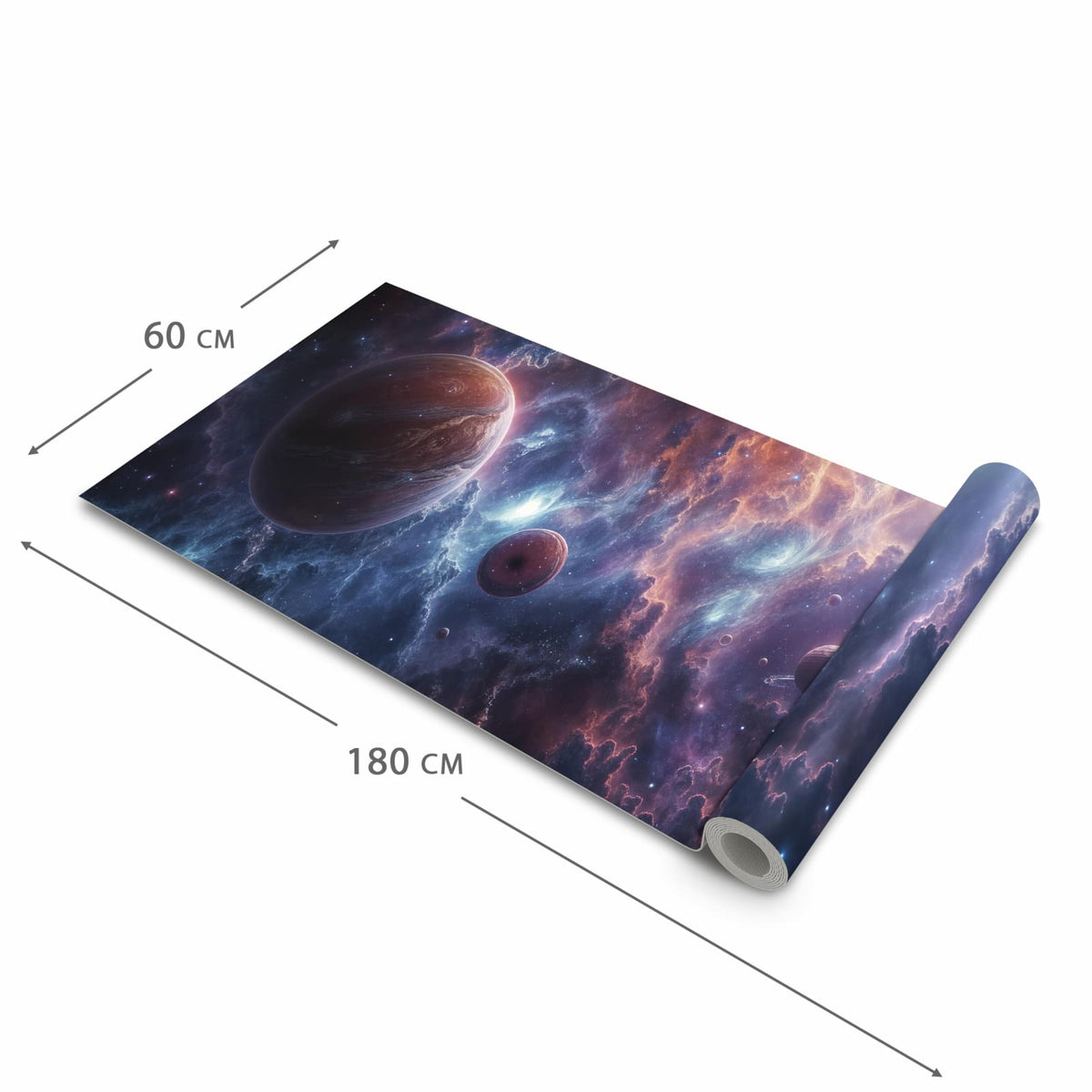 Waschbarer Küchenteppich mit Motiv Galaktische Welten in der Größe 80x250 cm für Trittkomfort