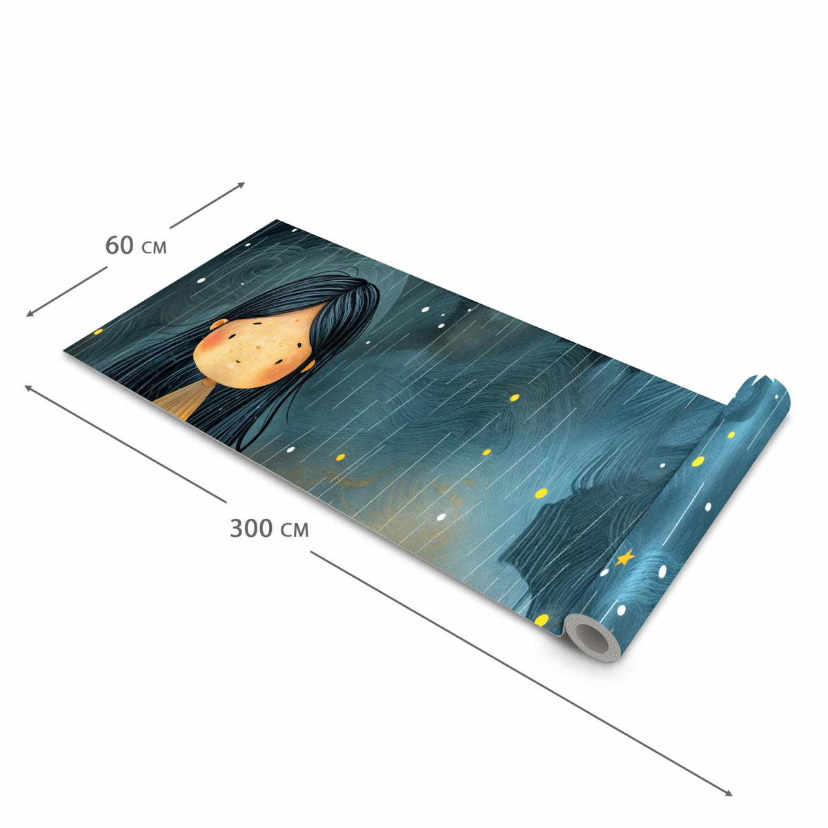 Bodenschonender Küchenteppich mit Motiv Mädchen im Regen in der Grösse 80x200 cm