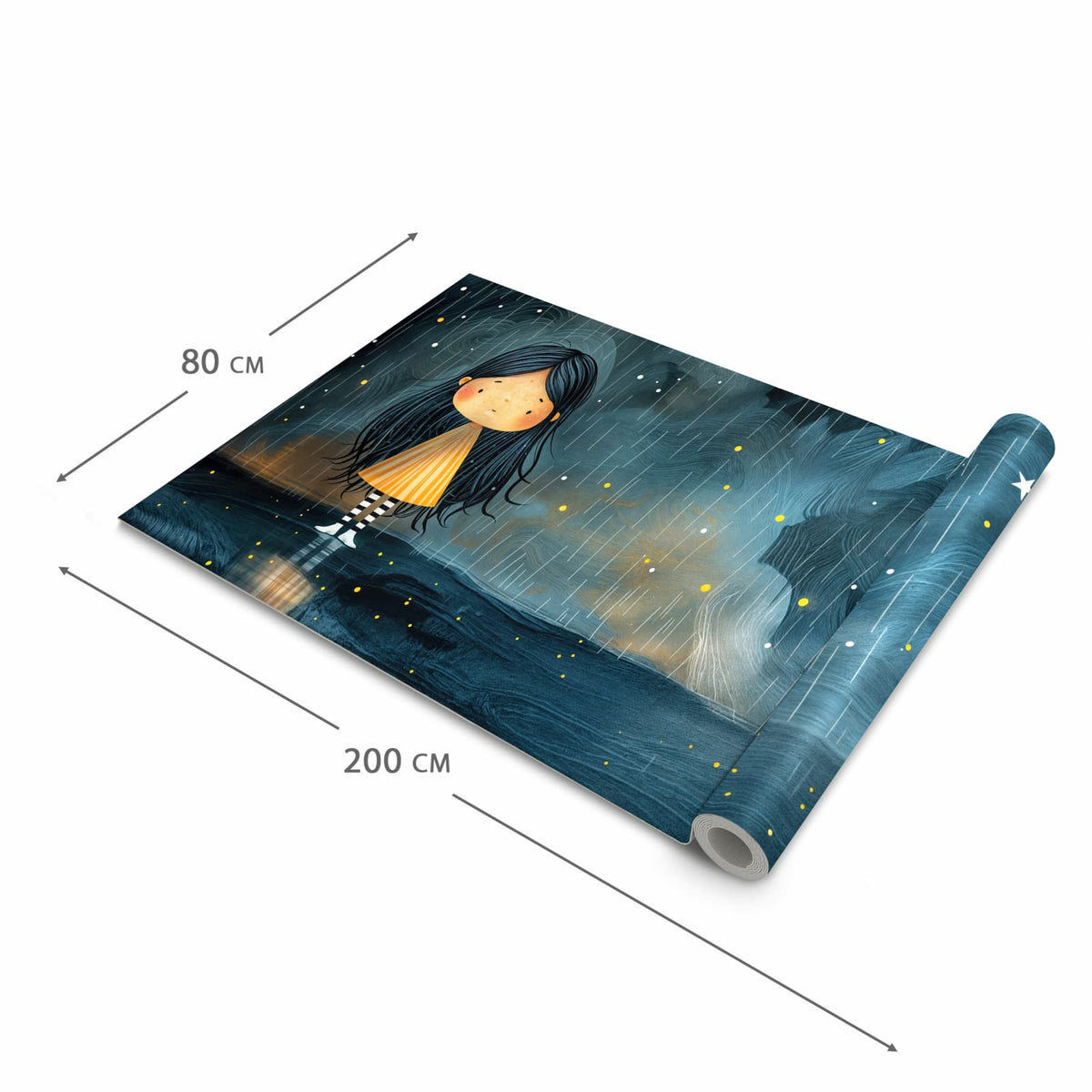Bodenschonender Küchenteppich mit Motiv Mädchen im Regen in der Grösse 80x250 cm