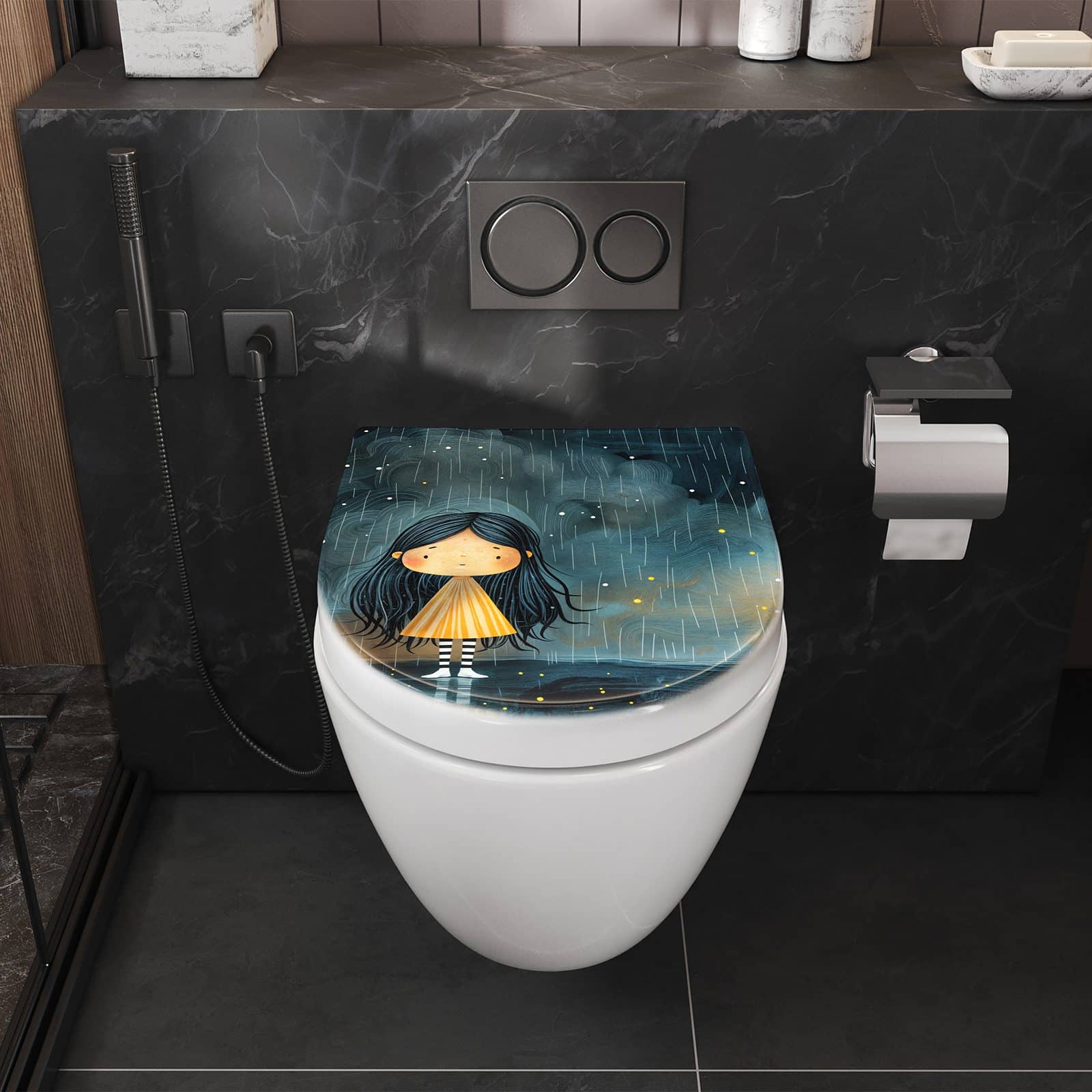 WC-Sitz mit Absenkautomatik Mädchen im Regen
