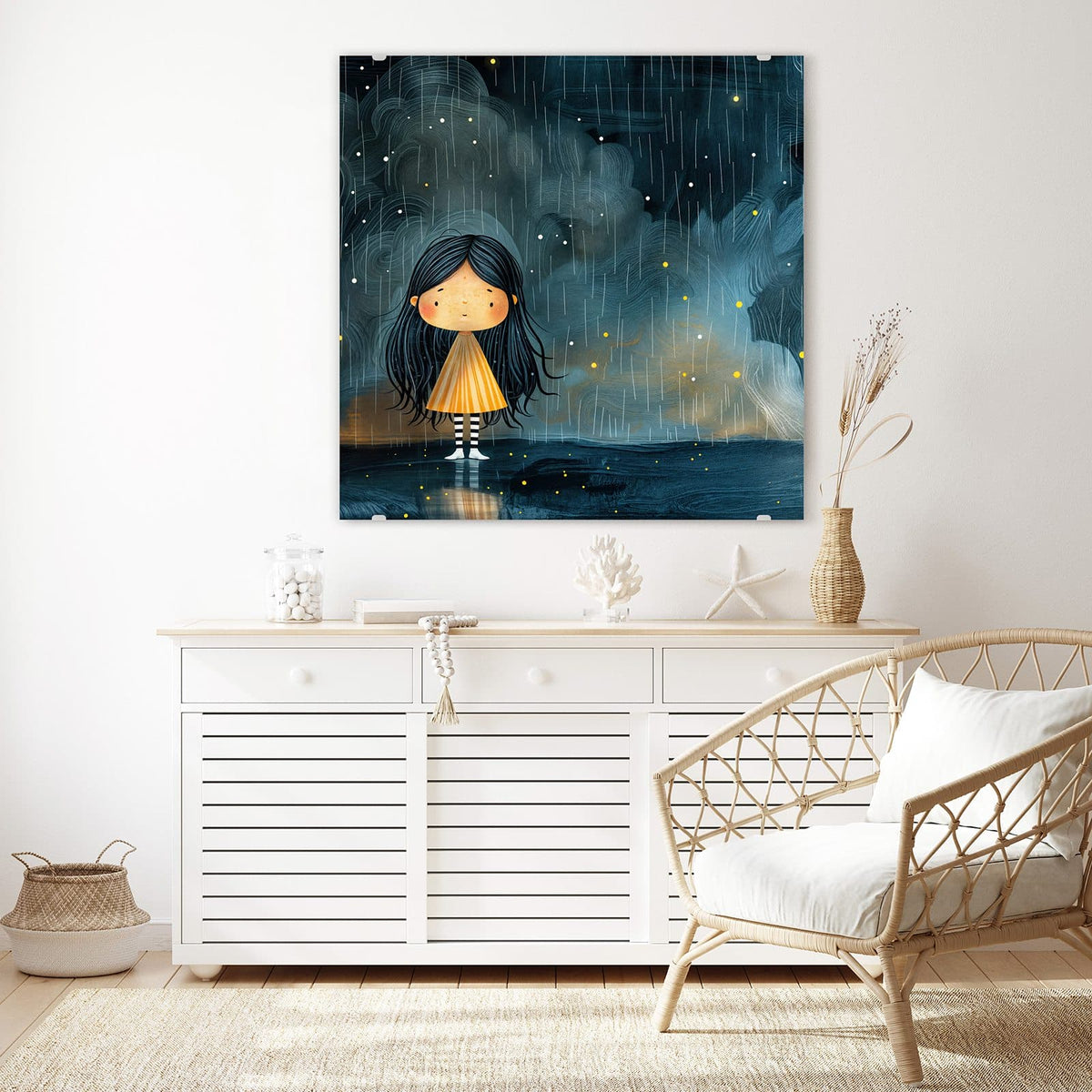 Echtglas, 4 mm – kein Acryl, keine Folie – Wandbild - Mädchen im Regen - Quadratisch