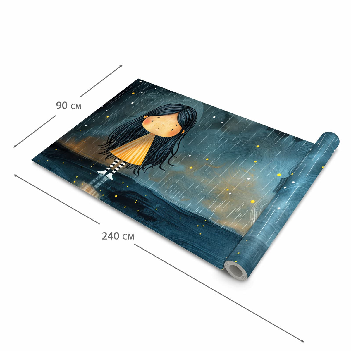 Geräuschdämpfender Küchenläufer mit Motiv Mädchen im Regen in der Grösse 80x250 cm