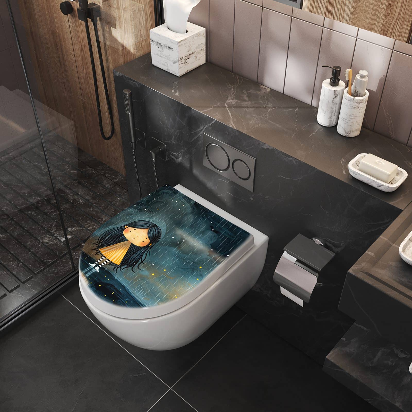 WC-Sitz mit Absenkautomatik Mädchen im Regen