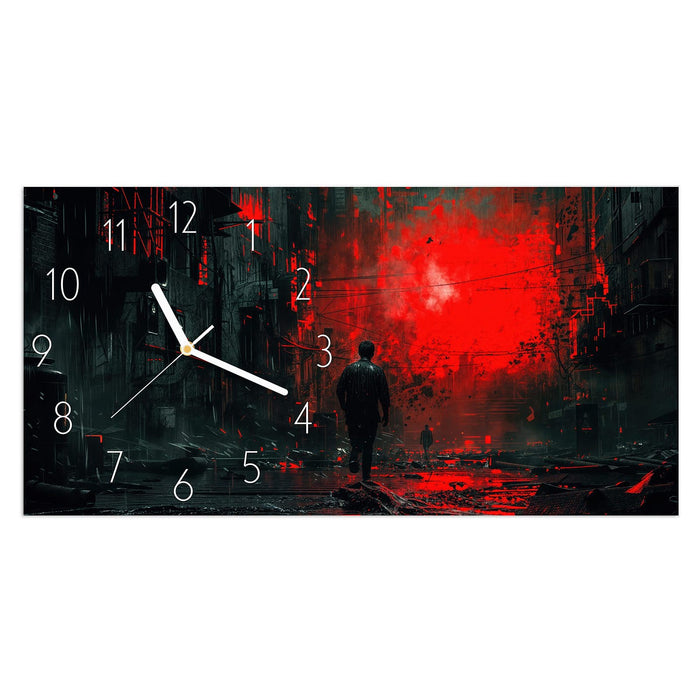 Wanduhr Verlassene Strasse aus Glas – Querformat 60 × 30 cm mit Ziffernblatt Elegant