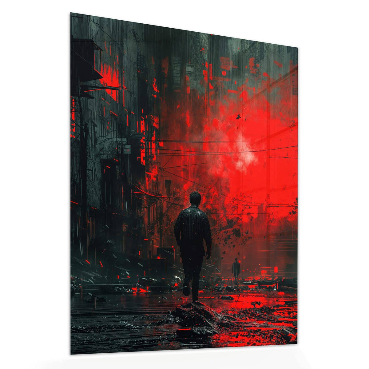 Echtglas, 4 mm – kein Acryl, keine Folie – Wandbild - Mann im roten Licht - Hochformat