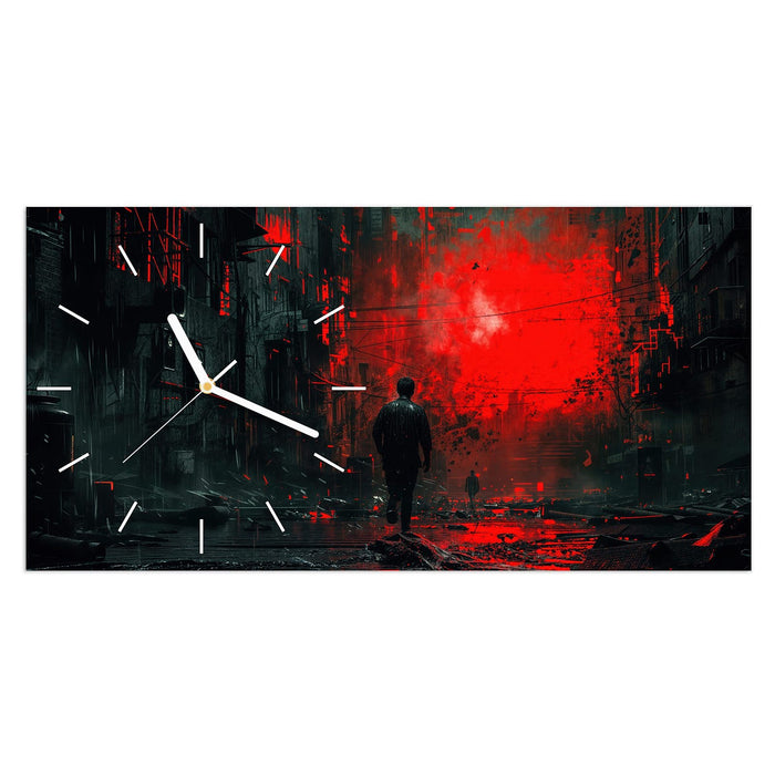 Wanduhr Verlassene Strasse aus Glas – Querformat 60 × 30 cm mit Ziffernblatt Linie