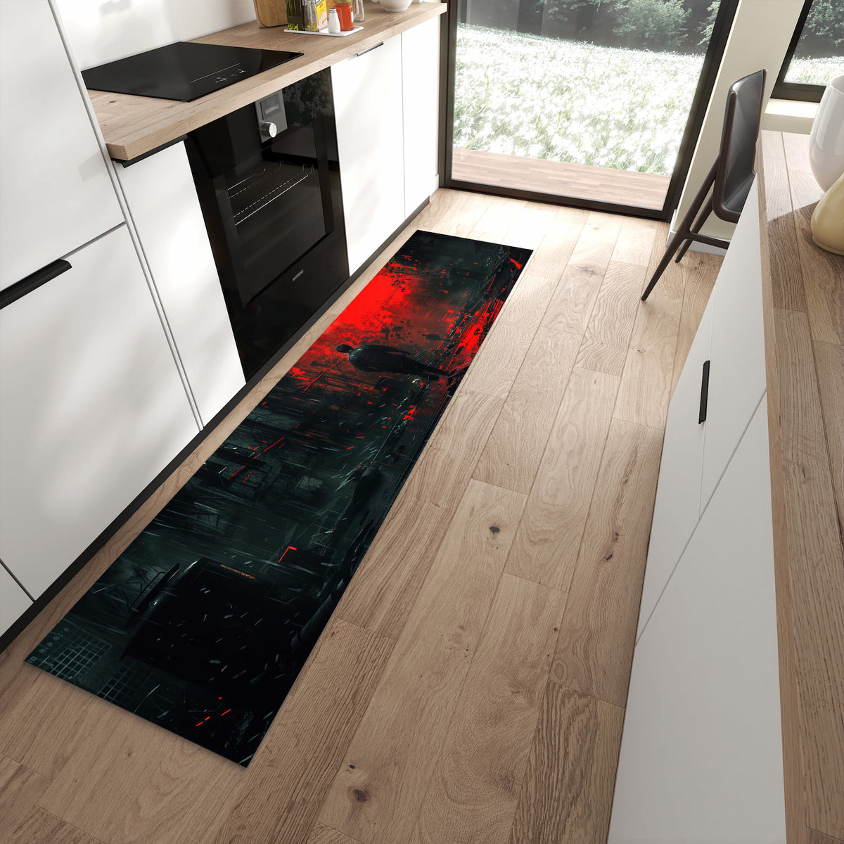 Waschbarer großer Küchenteppich mit Motiv Verlassene Strasse in moderner Küche