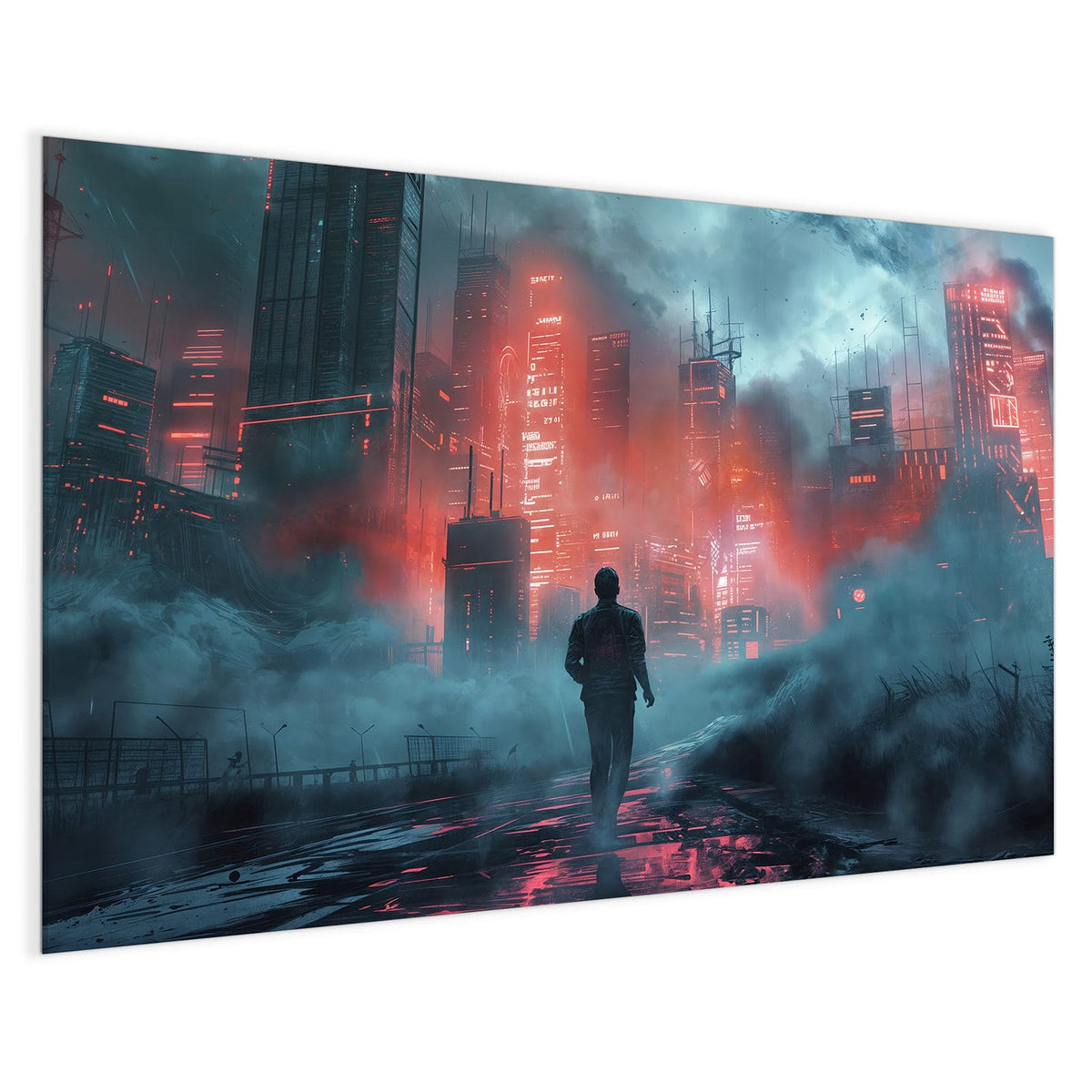 4 mm Glas statt lackiertem Blech – Magnettafel - Stadt im roten Neonlicht