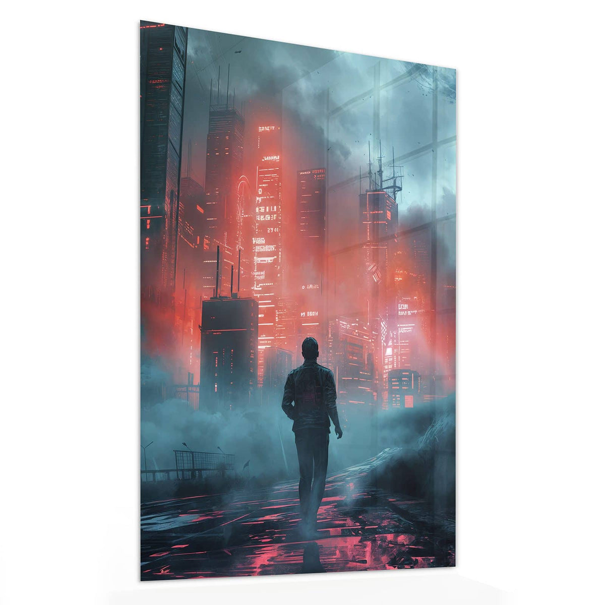 11 Größen – von 30 × 60 bis 60 × 150 cm – Wandbild - Stadt im roten Neonlicht - Hochformat