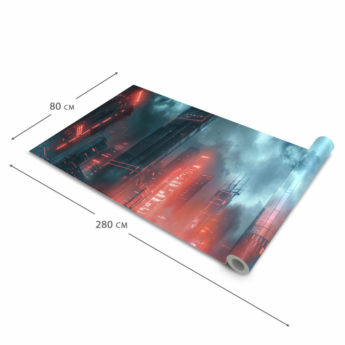 Zeitsparender waschbarer Küchenteppich mit Motiv Neonstadt in der Grösse 80x200 cm