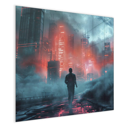 Magnettafel mit dem Motiv Stadt im roten Neonlicht
