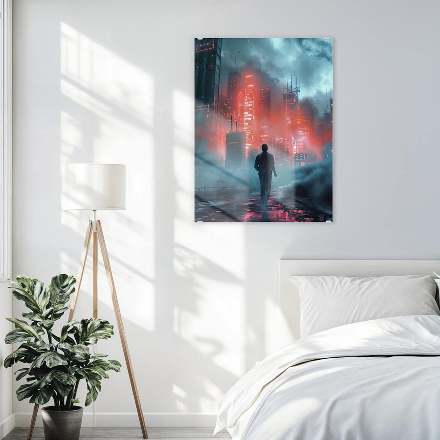 Maße Wandbild - Stadt im roten Neonlicht - Hochformat