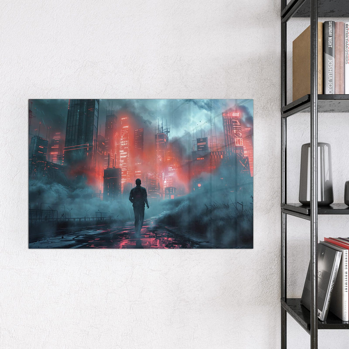 Magnettafel - Stadt im roten Neonlicht – Wolkenkratzer im roten Neonlicht