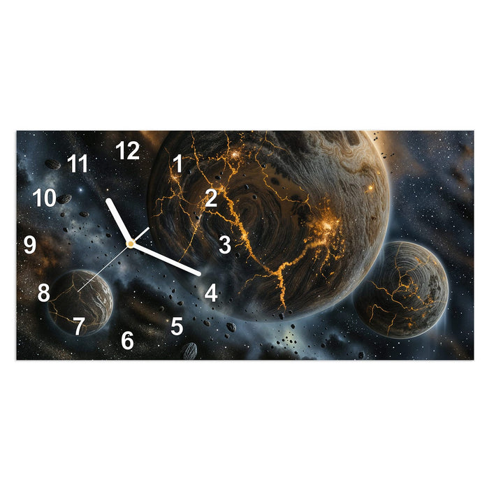 Wanduhr Drei Welten aus Glas – Querformat 60 × 30 cm mit Ziffernblatt Modern
