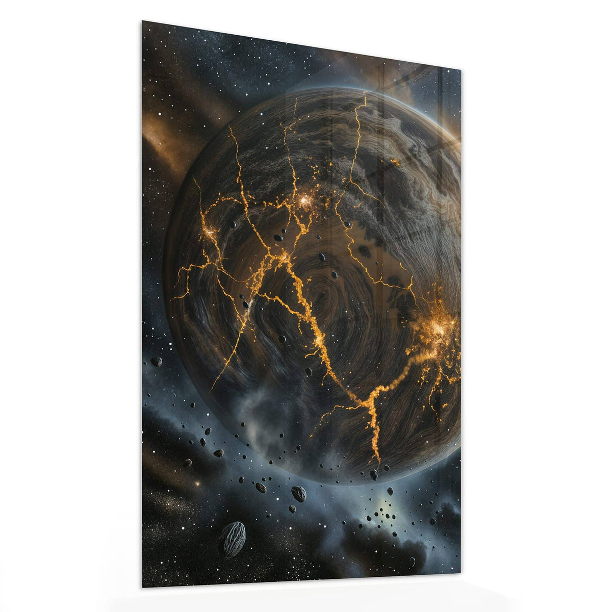 11 Größen – von 30 × 60 bis 60 × 150 cm – Wandbild - Planeten mit Lavarissen - Hochformat