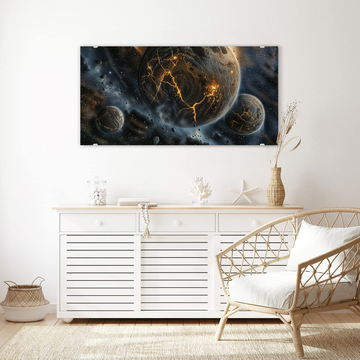 Echtglas, 4 mm – kein Acryl, keine Folie – Wandbild - Planeten mit Lavarissen - Querformat