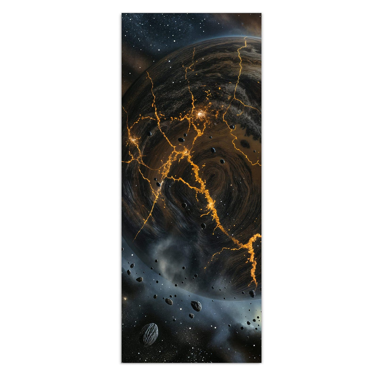 Wandbild - Planeten mit Lavarissen - Hochformat – Zwei Planeten mit glühenden Rissen