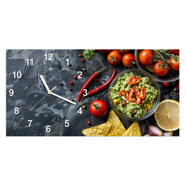 Wanduhr Frisches Gemüse aus Glas – Querformat 60 × 30 cm mit Ziffernblatt Modern