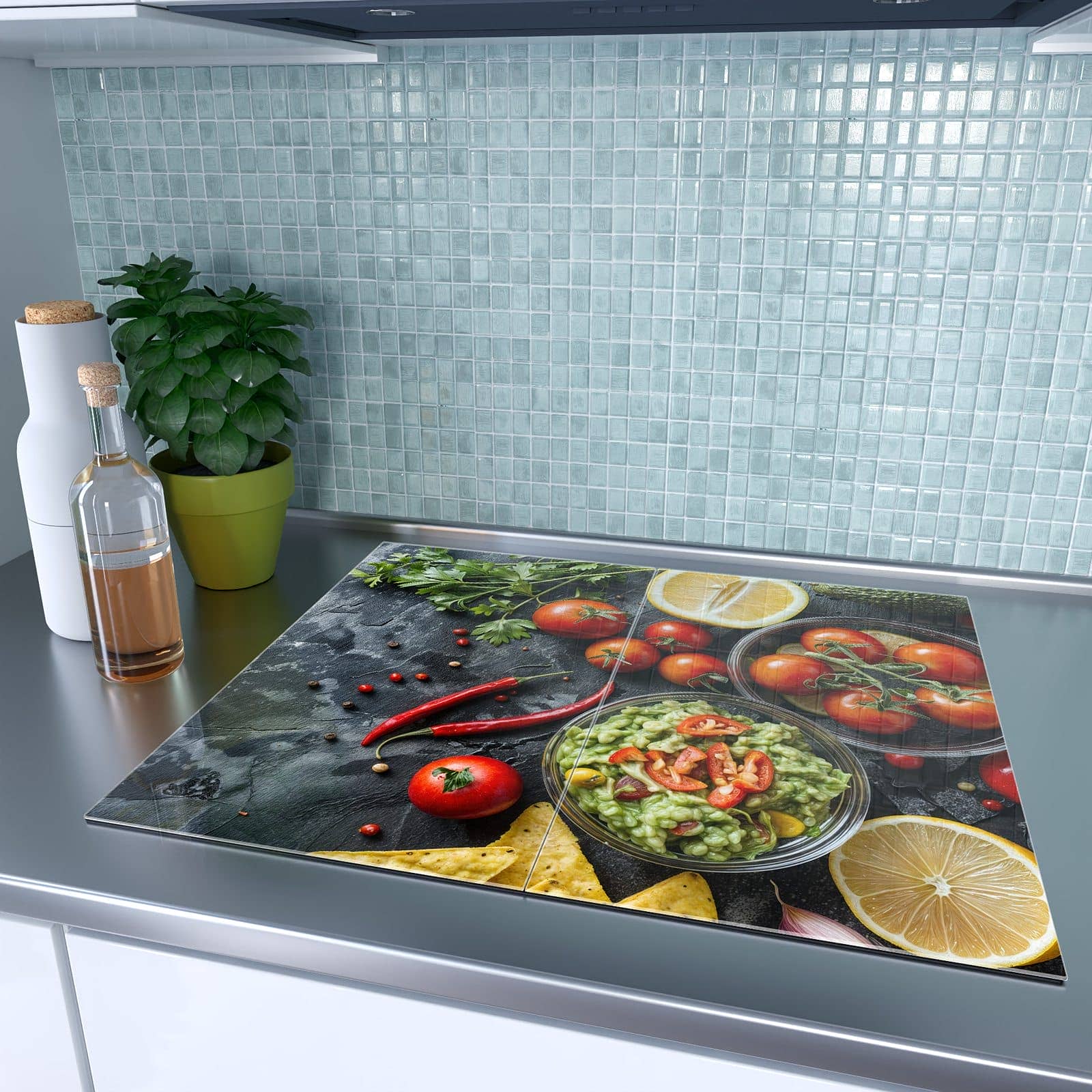 2-teilige Abdeckplatte für Induktionsherd mit Frisches Gemüse-Motiv auf dem Ceranfeld