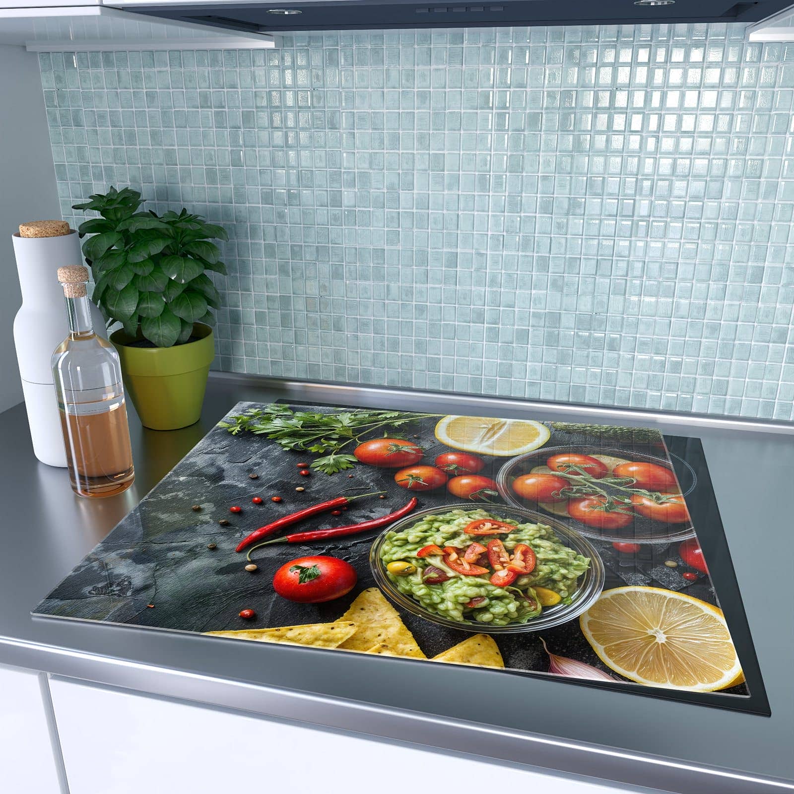 1-teilige Herdabdeckung aus Glas mit Frisches Gemüse-Motiv auf dem Ceranfeld