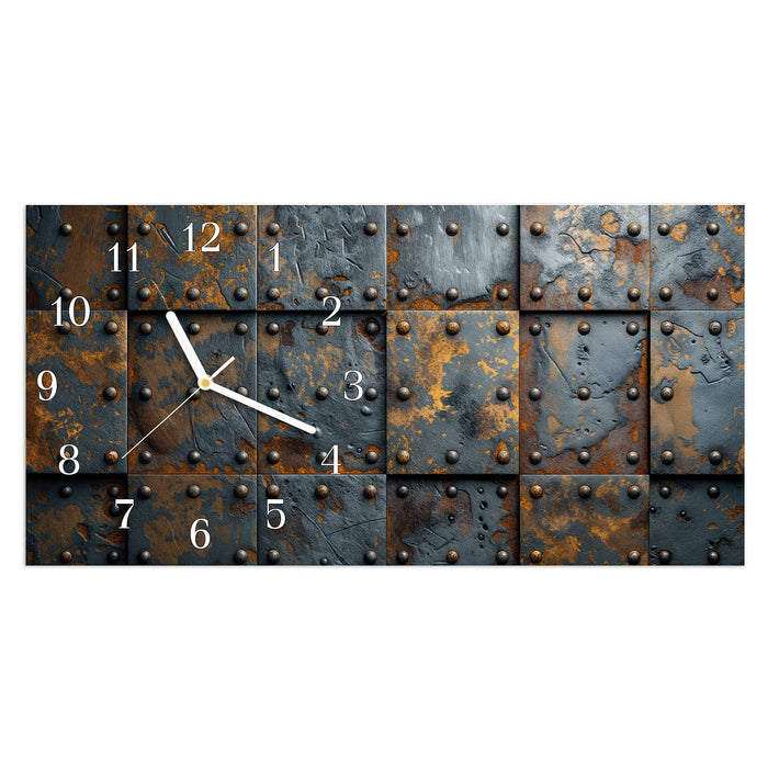 Wanduhr Eisenplatten Vintage aus Glas – Querformat 60 × 30 cm mit Ziffernblatt Klassisch
