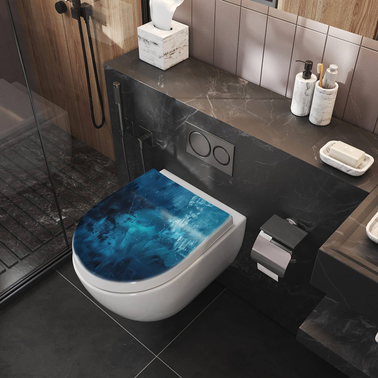 WC-Sitz mit Absenkautomatik Abstrakte Blautöne