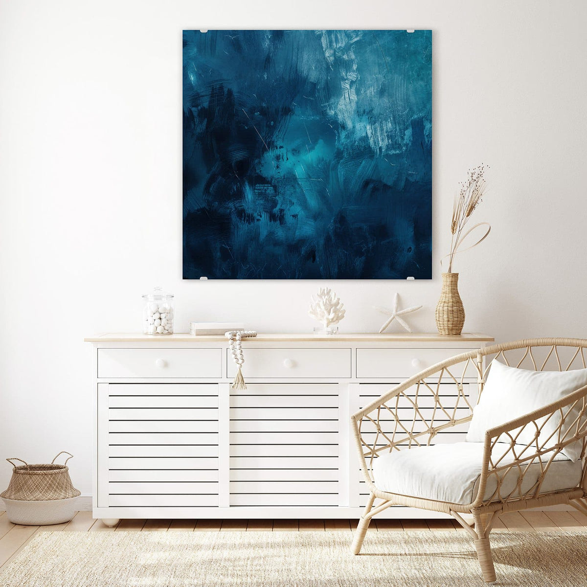 Echtglas, 4 mm – kein Acryl, keine Folie – Wandbild - Abstrakte Blautöne - Quadratisch