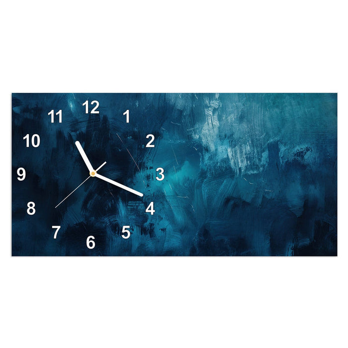 Wanduhr Abstrakte Blautöne aus Glas – Querformat 60 × 30 cm mit Ziffernblatt Modern